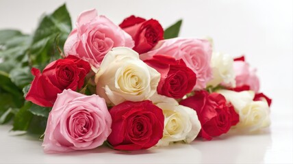 Elegant Bouquet of Roses: Red, Pink, and White Floral Arrangement for Celebrations and Special Occasions