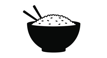 A black bowl filled with rice and chopsticks a striking silhouette © MdGolam