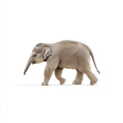 Fototapeta premium Adorable Young Elephant Walking Elegantly on a Bright White Background Capturing the Spirit of Wildlife and Nature Conservation