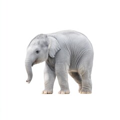 Fototapeta premium Young Elephant on White Background, Captured in Natural Habitat, Symbol of Strength, Wisdom, and Endurance in Wildlife Photography