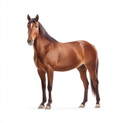 Obraz premium Beautiful chestnut horse standing gracefully against a white background showcasing strength, elegance, and equine beauty