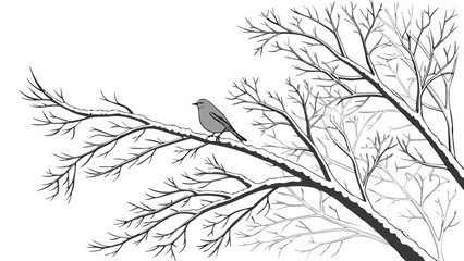 Fototapeta premium Winter Bird on Snowy Branch A Serene Monochrome Scene.