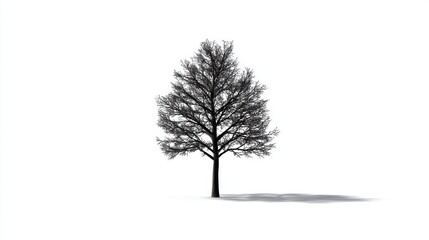 Fototapeta premium Bare Tree on White Background with Long Shadow, Nature Element in Minimalist Style for Artistic and Design Projects