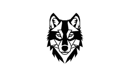 Obraz premium Black and white geometric wolf head illustration on a plain background.