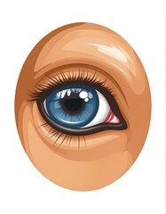 Cartoon eye with blue iris, long lashes, and detailed skin