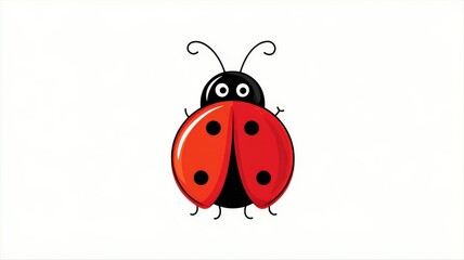 Fototapeta premium Cute Cartoon Ladybug Illustration with Red Shell and Black Spots Isolated on a White Background