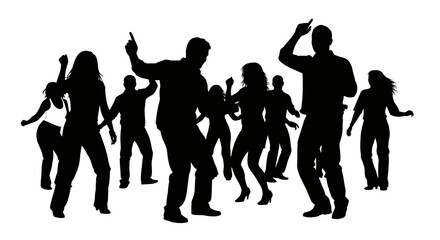 Obraz premium Silhouette of group of people dancing and having fun at party with dynamic poses