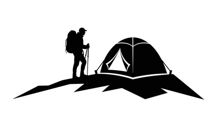 Silhouette of a hiker with a tent evokes the spirit of adventure and outdoor exploration © Alis