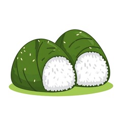 Cartoon of two rice balls wrapped in seaweed, side by side