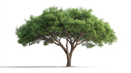 Obraz premium Lush Green Tree with Spreading Canopy Against a White Background for Nature and Environmental Themes in Stock Photography