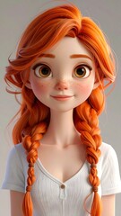 Cartoon redhead with braids, freckles, and a button-up top