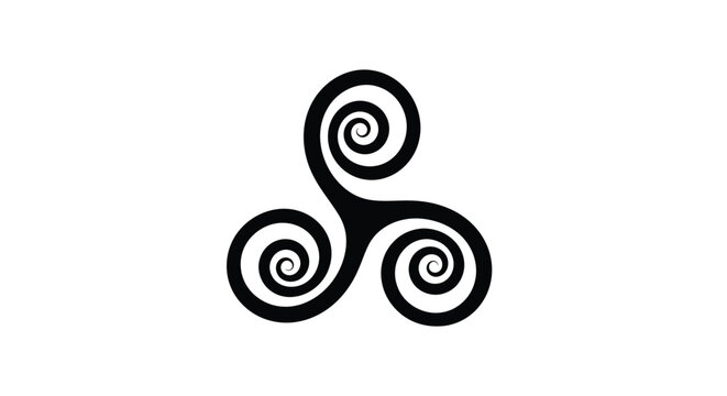 A black triskele symbol with swirling arms a striking silhouette