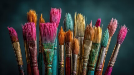 Fototapeta premium Brightly Colored Paintbrushes Fanned Out For Artistic Creation