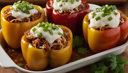 bbq pulled pork stuffed peppers topped with cheese