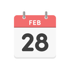 2月28日･FEB 28の日めくりカレンダーのアイコン - 2/28のシンプルな赤い英語の暦