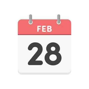 2月28日･FEB 28の日めくりカレンダーのアイコン - 2/28のシンプルな赤い英語の暦