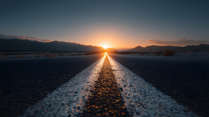 Endless Highway Leading Into a Glowing Sunrise
