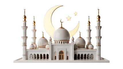 Obraz premium White mosque with gold accents and crescent moon on transparent background transparent background