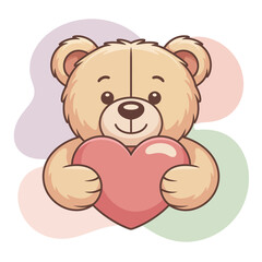 Obraz premium Cute teddy bear holding a red heart with a smiley face