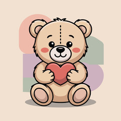 Obraz premium Cute brown teddy bear holding a red heart cartoon