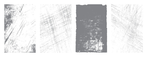 Four grey textured grunge backgrounds with scratches and speckles distressed