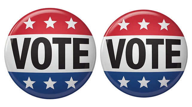 Red white and blue vote buttons with stars on white background transparent background