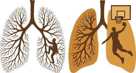 Lungs shaped like tree with climber silhouette  Lungs with basketball hoop and dunking player © GraphiTee Forge