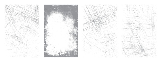 Four grey textured backgrounds with scratches and grunge effects distressed