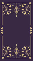 Tarot magic frame. Esoteric mystical design with astrology symbols. Vector illustration template, boho style