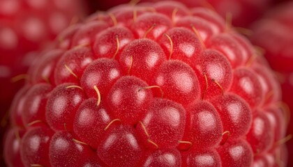 Close-up of fresh ripe red raspberries.