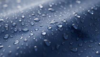 Water droplets fall on a dark blue surface creating a rippling effect