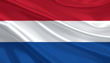 Obraz premium National flag of the Netherlands with three horizontal bands: red on top, white in the middle, and blue at the bottom. Clean, vivid design representing Dutch identity, heritage, and unity.