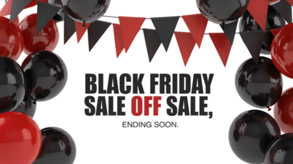 Black Friday sale off banners with red and black balloons on white background transparent background