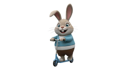 Happy Cartoon Rabbit Riding Blue Scooter isolated PNG with Transparent Background