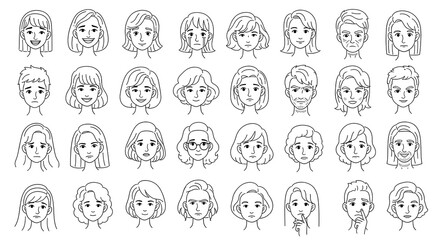 Fototapeta premium Woman Outline Face and Hairstyle Collection
