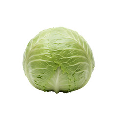 Fresh green cabbage head with layered leaves cutout isolated on transparent background