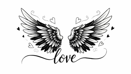 Obraz premium Angel Wings with Love Symbol and Hearts.