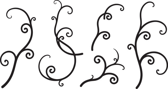 Elegant black swirling vine elements on white background illustration