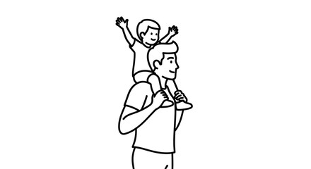 Obraz premium Father Carrying Happy Son on Shoulders, Family Love, Childhood Joy