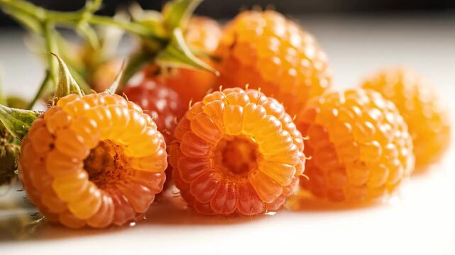 Cluster of Bright Golden Raspberries With Delicate Detail and Juicy Texture