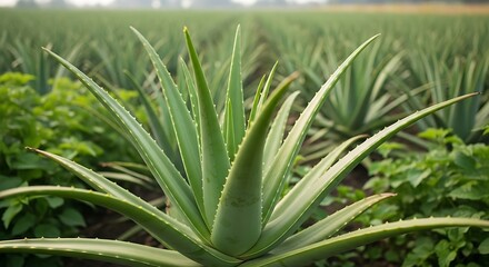Fototapeta premium Aloe Vera Plant in Agricultural Field