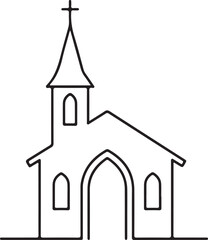 Church Building Outline Silhouette Minimal Christian Line Art Icon