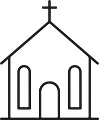 Fototapeta premium Church Building Outline Silhouette Minimal Christian Line Art Icon