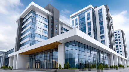 Modern office building facade with glass windows