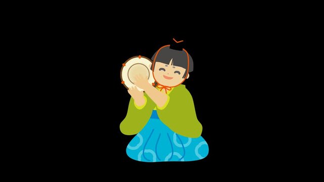 雛祭りの五人囃子が小鼓を叩く動画