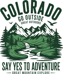 Obraz premium Green Mountain Landscape With Text Colorado Go Outside Say Yes To Adventure