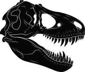 Tyrannosaurus rex skull silhouette illustration, prehistoric dinosaur skeleton head, black vector design, isolated on white background © Fajle