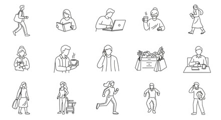 Fototapeta premium Collection of Diverse People Poses and Activities Hand Drawn Sketch Style.