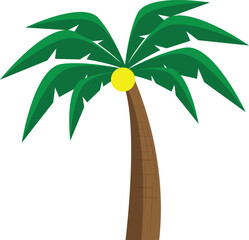 Stylized illustration of a tropical palm tree with green fronds and a yellow fruit, symbolizing warm summer days, relaxing beach vacations, and idyllic island getaways