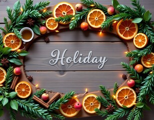 Cozy Holiday Table Setting with Evergreen and Citrus Decor